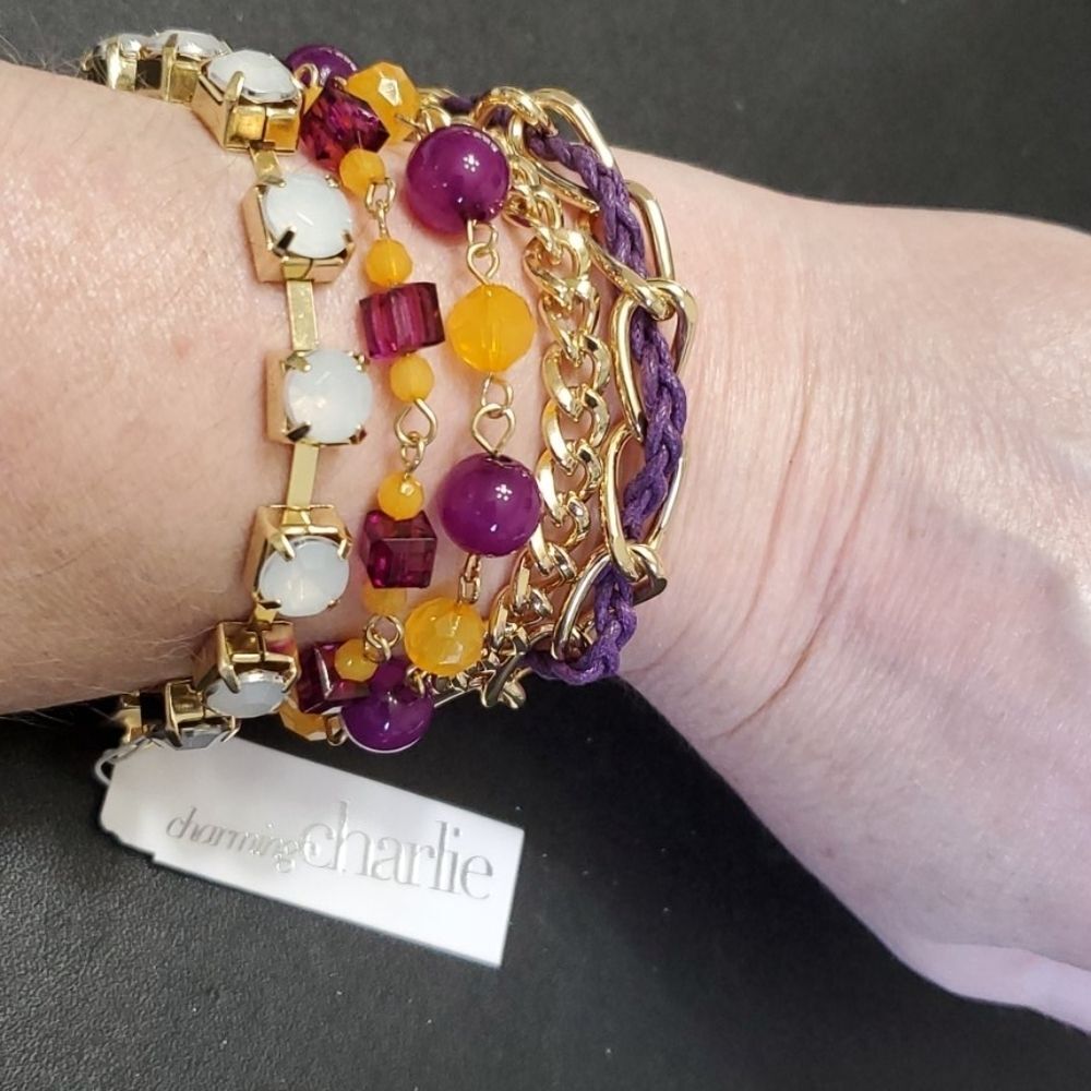 Gold tone Charming Charlie bracelet 7" Fall Colors